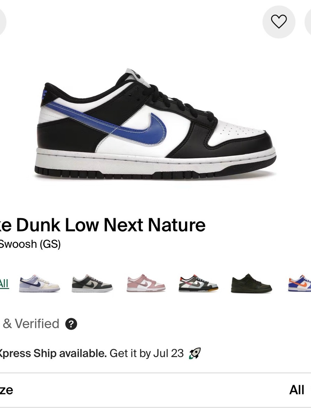 Nike Dunk Low NN GS Black White Hyper Royal 6.5y